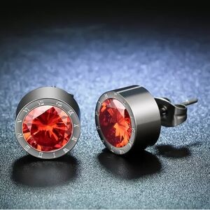 Elegant Silver and Red Stud Earrings